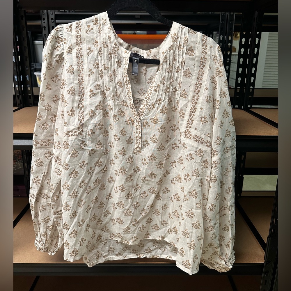 AQUA Floral Cotton Blouse - Size L (NWT)